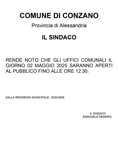 Chiusura Uffici Comunali